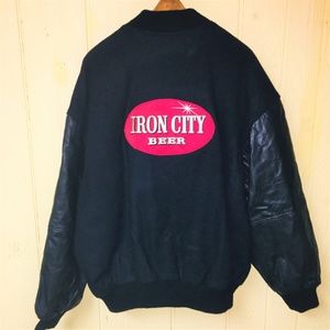Iron City Beer Mens 2XL Bomber Coat Wool + Leather